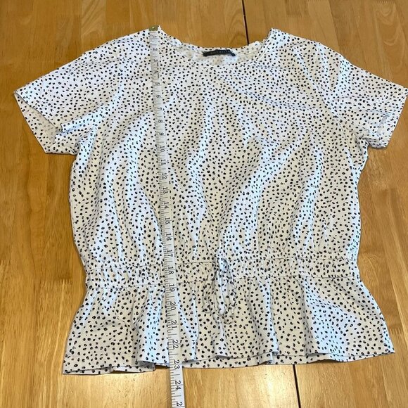 SUZY SHIER White Dot T-Shirt Top Peplum Short Sleeved Crew Neck Cropped Large - Picture 8 of 11